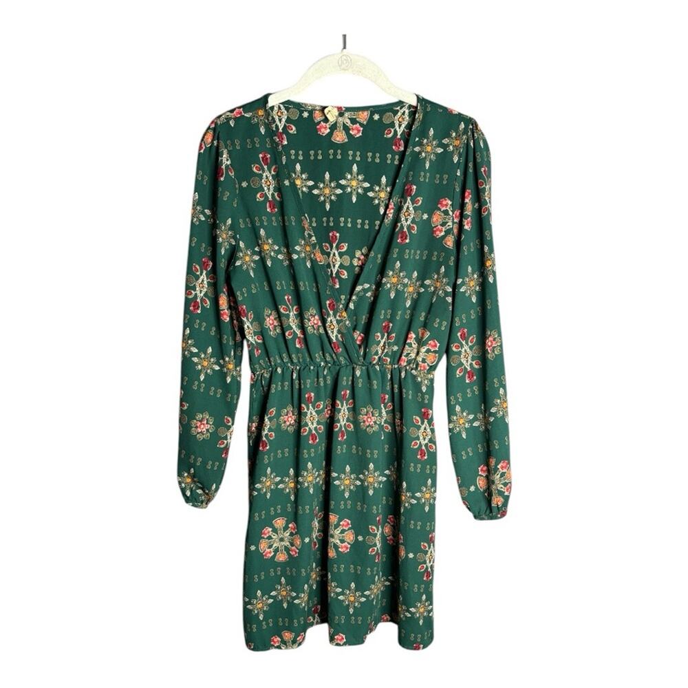 My Beloved Green Printed Long Sleeve Wrap Dress Small